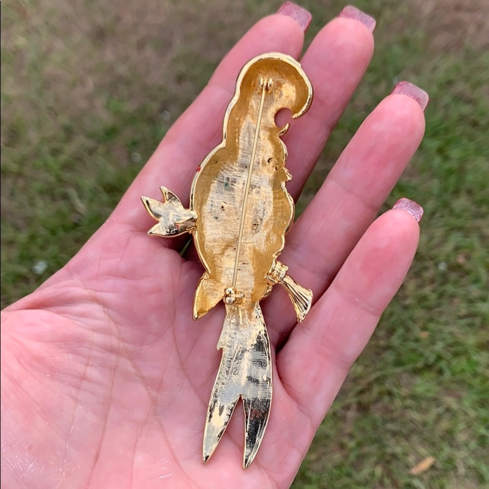 Modern Large Parrot Enamel & Rhinestone Brooch - Picture 2 of 16